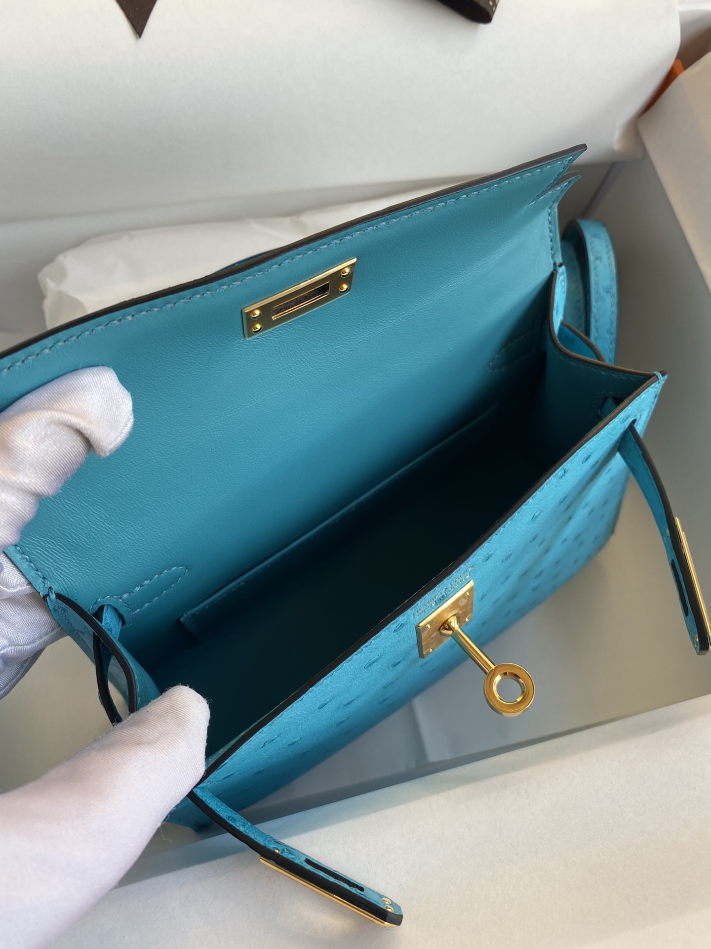 Hermes Kelly Mini II Bag 19CM In Blue Lagon Ostrich Leather